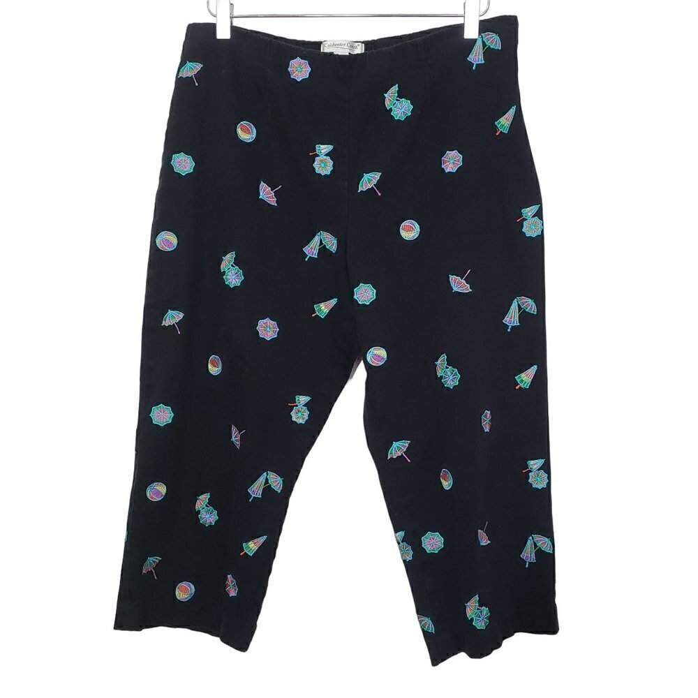 Coldwater Creek Embroidered Umbrella Crop Pants Vacation Beach Womens Sz P14